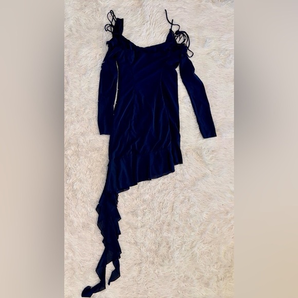 NWOT HOUSE OF CB Kiki French Navy high Low Ruffle Mini Dress sz XL - Picture 4 of 7